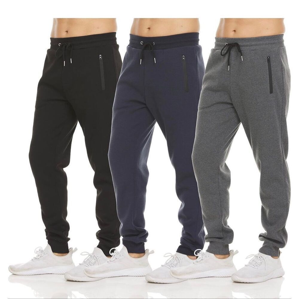 PURE CHAMP Mens 3 Pack Fleece Active Athletic Workout Jogger Sweatpants for Men